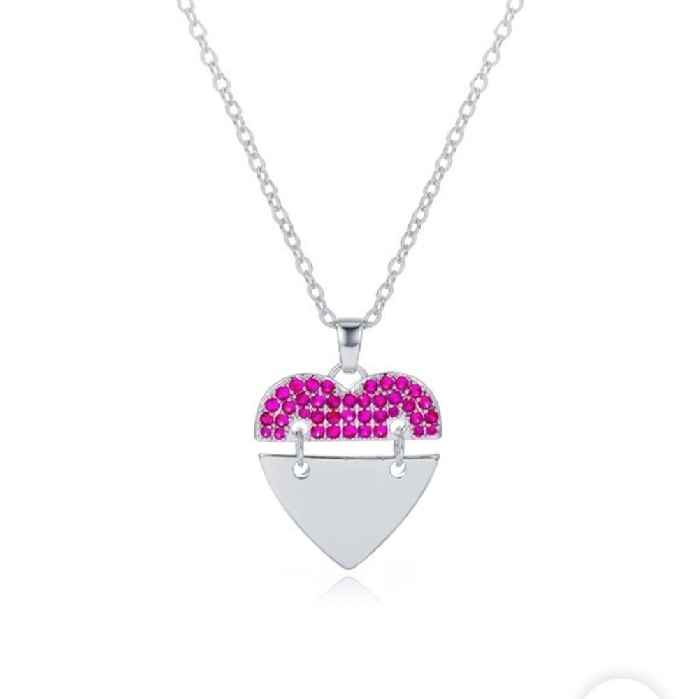 🆕Nordstrom pavé crystal heart necklace/plated silver/2 halves 🩷🩶